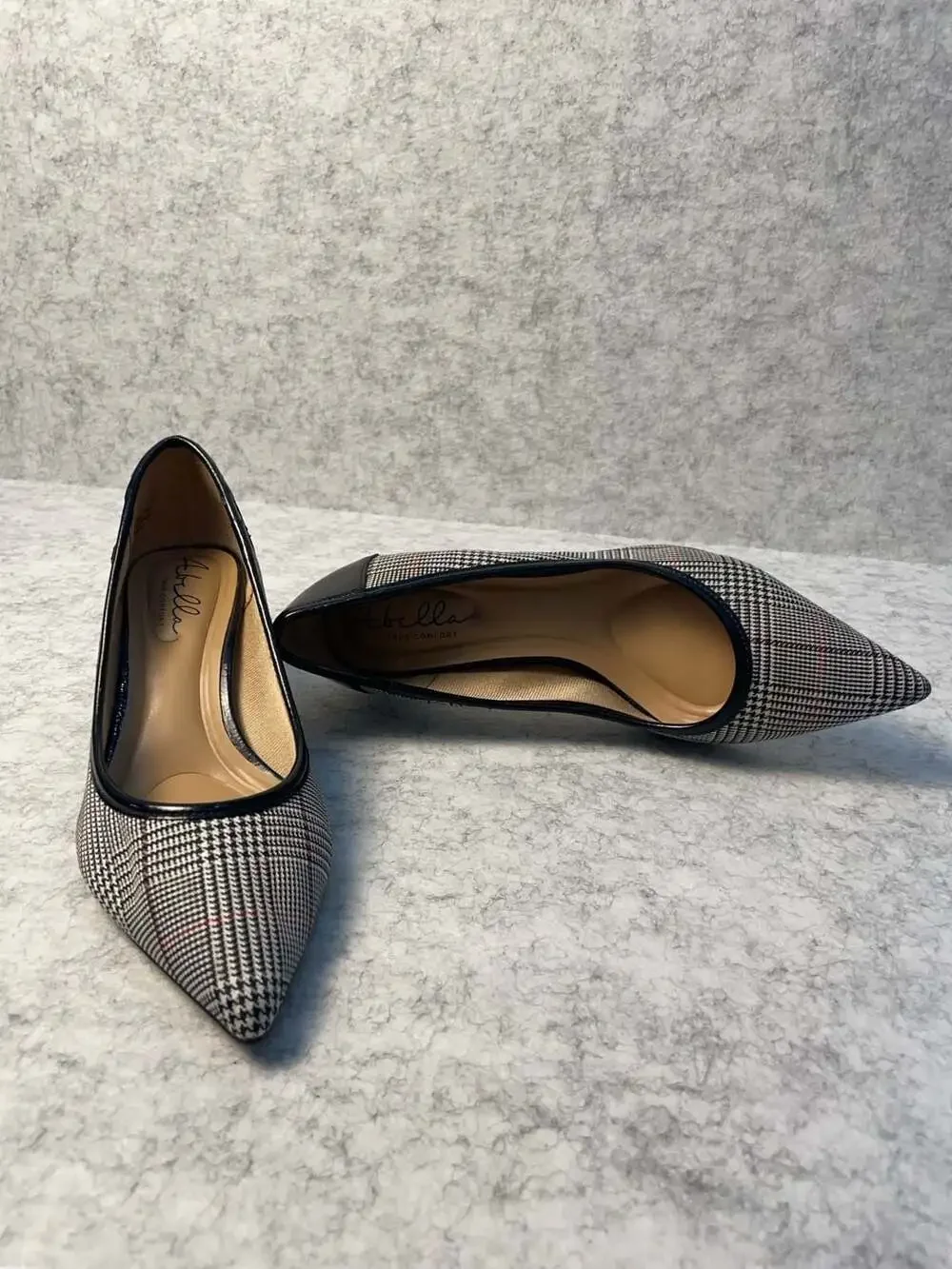 Abella True Comfort Plaid Pointed Toe Block Heel Pumps